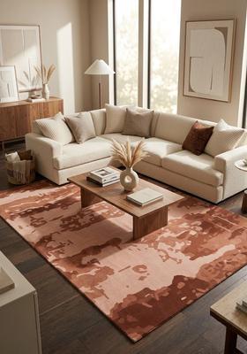 Saffron Rugs Hand Tufted Terracotta Pink  Contemporary Rectangular Wool Area Rug
