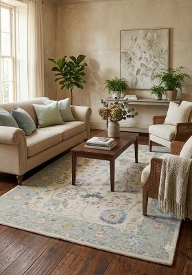Saffron Rugs Hand Tufted Ivory Cream Floral Oriental Rectangular Wool Area Rug