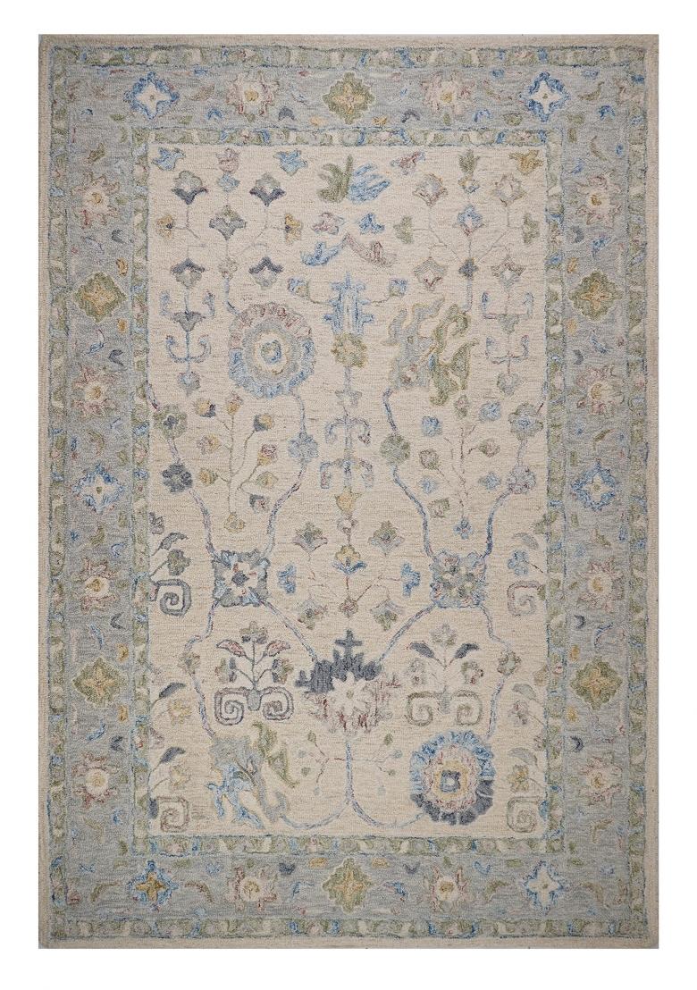 Saffron Rugs Hand Tufted Ivory Cream Floral Oriental Rectangular Wool Area Rug - Indya