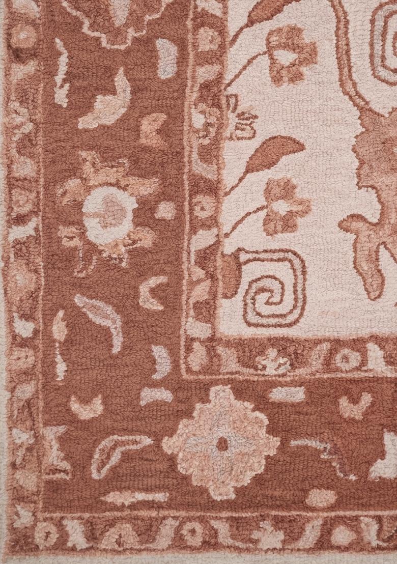 Saffron Rugs Hand Tufted Coral Terracotta Floral Oriental Rectangular Wool Area Rug - Indya