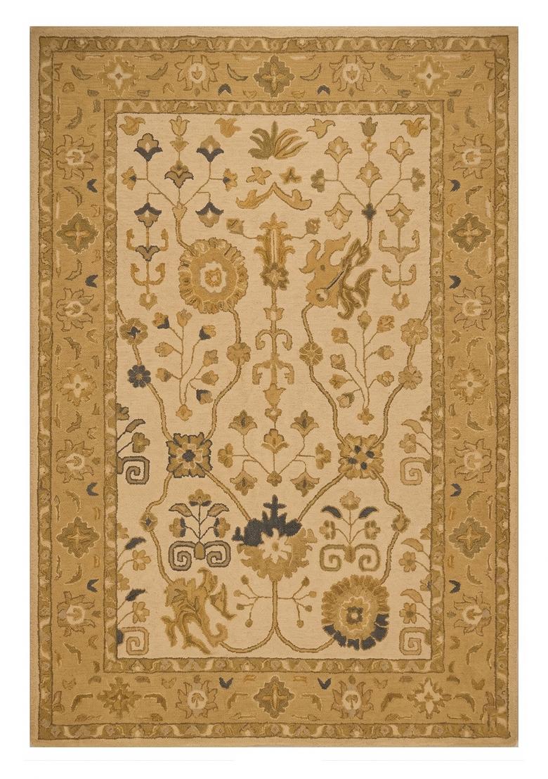 Saffron Rugs Hand Tufted Ivory Gold Floral Oriental Rectangular Wool Area Rug - Indya