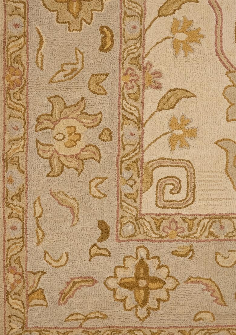 Saffron Rugs Hand Tufted Ivory Gold Floral Oriental Rectangular Wool Area Rug - Indya