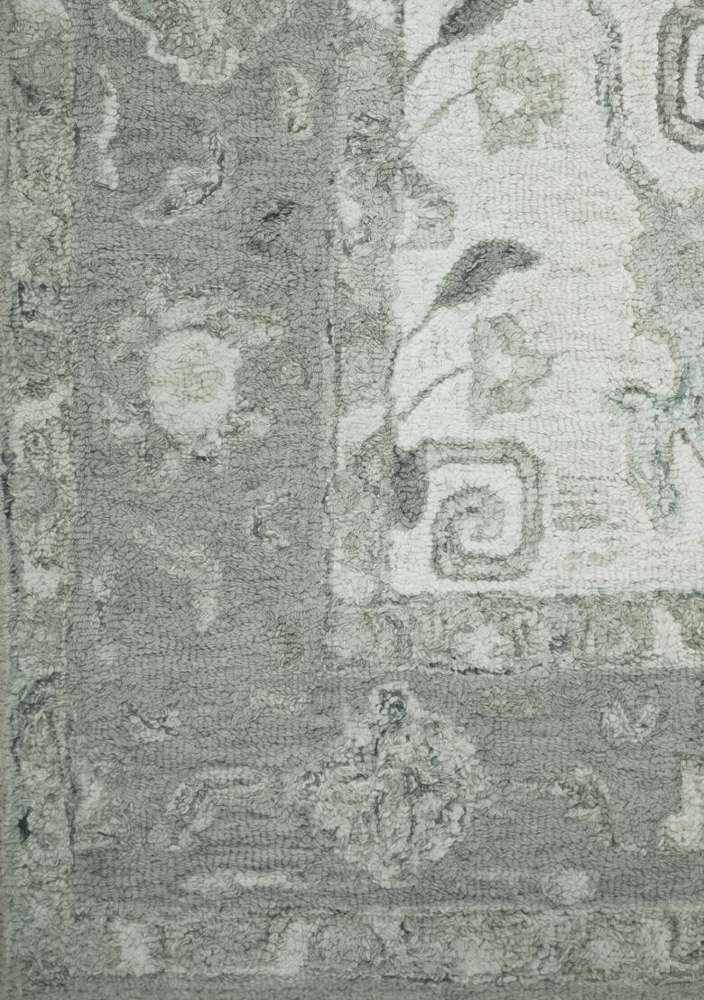 Saffron Rugs Hand Tufted Sage Green Grey Floral Oriental Rectangular Wool Area Rug - Indya