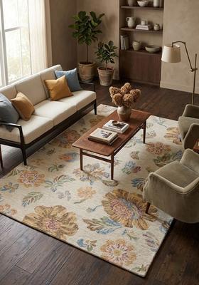 Saffron Rugs Hand Tufted Beige  Transitional Rectangular Wool Area Rug
