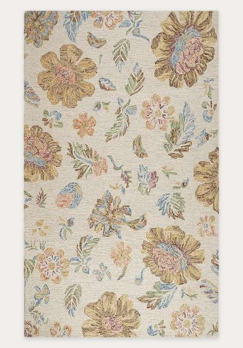 100% Wool Handmade Beige Rug | Transitional Floral Carpet With Cotton Backing For Living Room