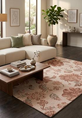 Saffron Rugs Hand Tufted Blush Pink  Transitional Rectangular Wool Area Rug
