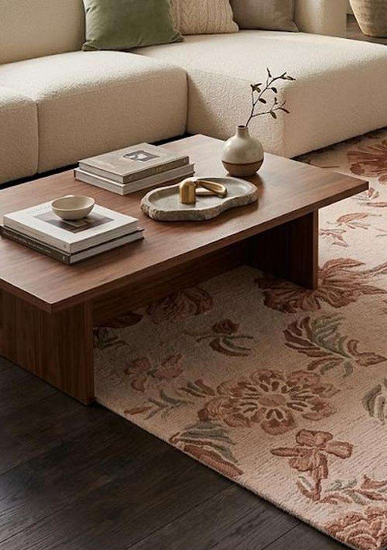 Saffron Rugs Blush Pink Transitional Floral Hand Tufted Wool Rectangular Rug - Indya