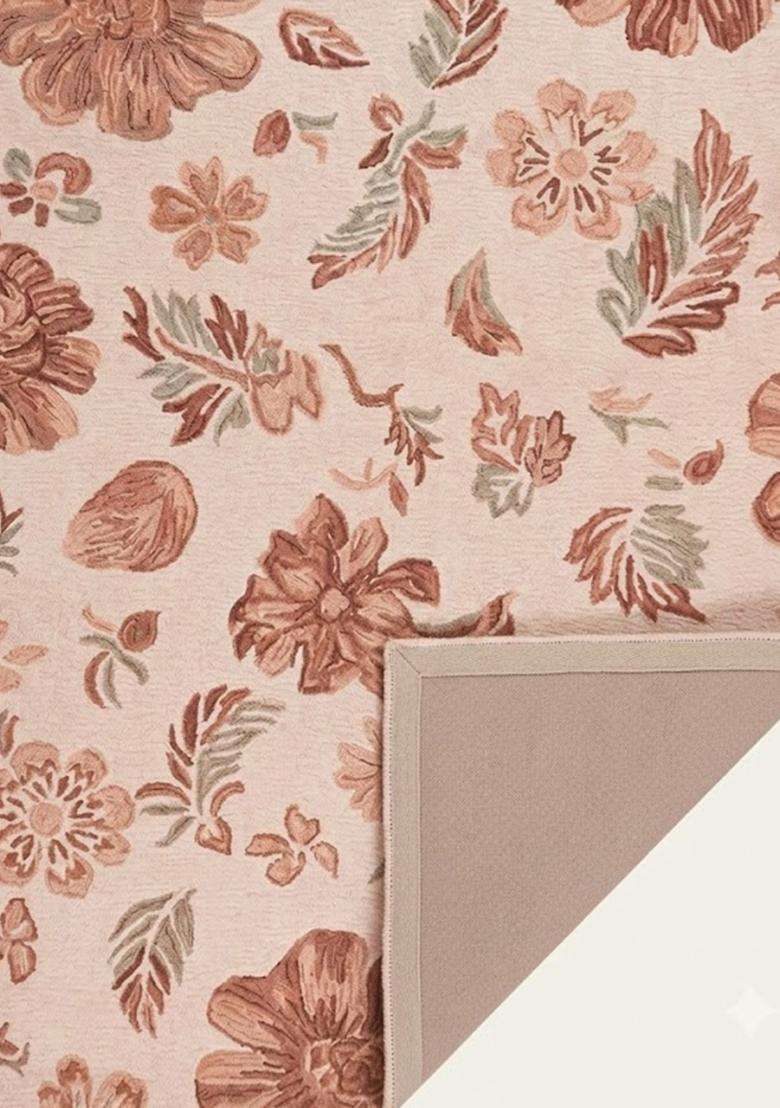 Saffron Rugs Blush Pink Transitional Floral Hand Tufted Wool Rectangular Rug - Indya