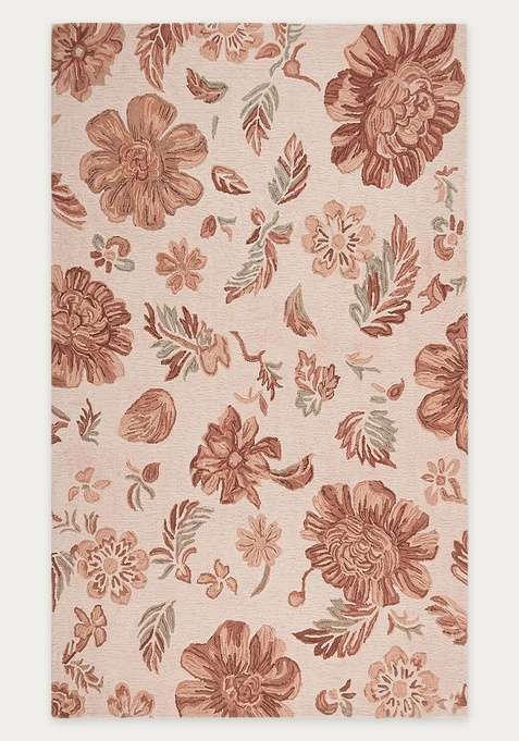 100% Wool Handmade Blush Pink Rug | Transitional Floral Carpet With Cotton Backing For Living Room