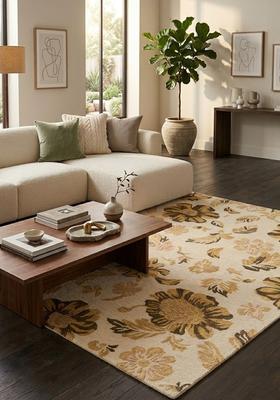 Saffron Rugs Hand Tufted Cream  Transitional Rectangular Wool Area Rug