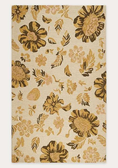100% Wool Handmade Cream Rug | Transitional Floral Carpet With Cotton Backing For Living Room