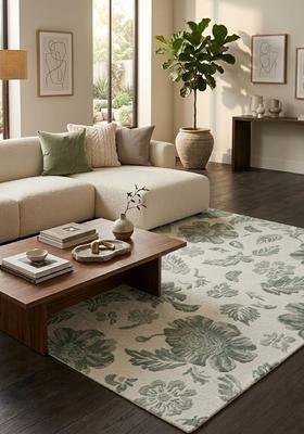 Saffron Rugs Hand Tufted Sage Green  Transitional Rectangular Wool Area Rug