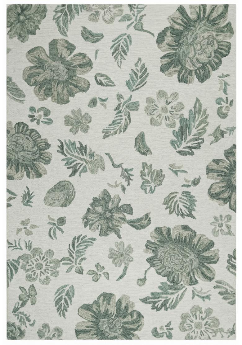 Saffron Rugs Hand Tufted Sage Green  Transitional Rectangular Wool Area Rug - Indya
