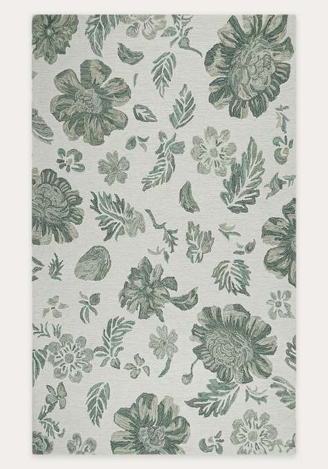 100% Wool Handmade Sage Green Rug | Transitional Floral Carpet With Cotton Backing For Living Room