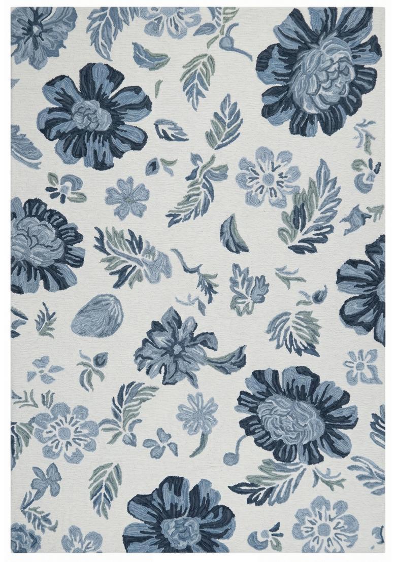 Saffron Rugs Hand Tufted Ivory Blue  Transitional Rectangular Wool Area Rug - Indya