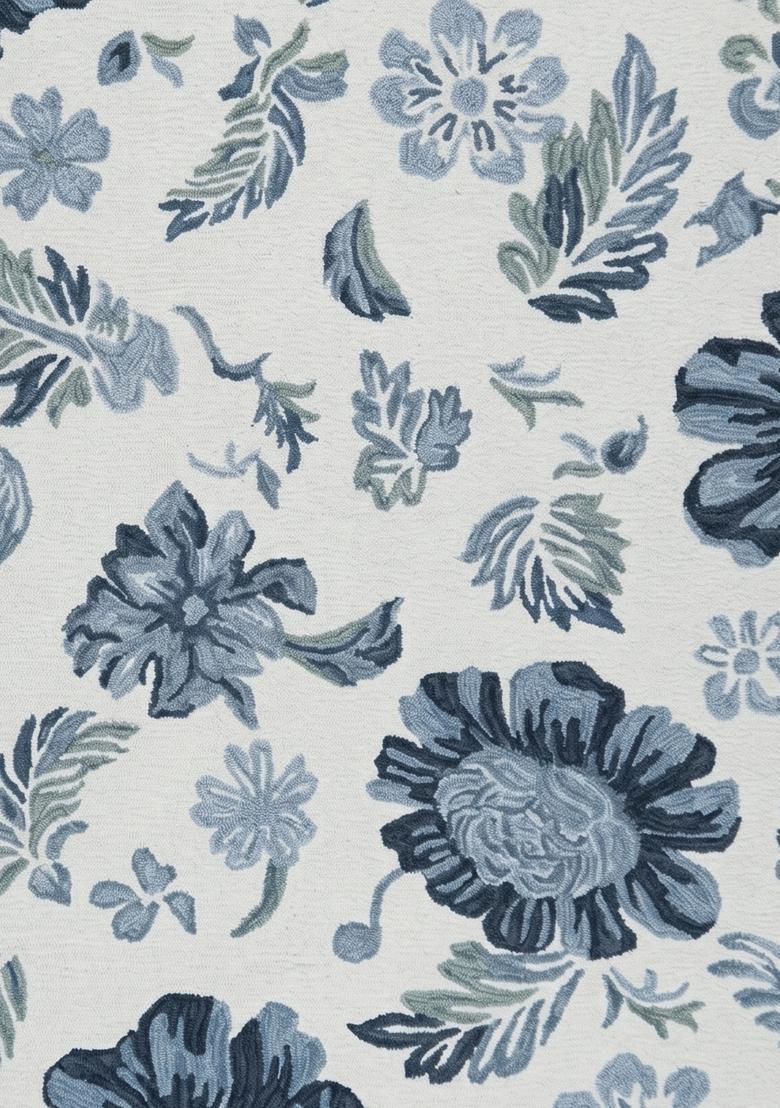 Saffron Rugs Hand Tufted Ivory Blue  Transitional Rectangular Wool Area Rug - Indya