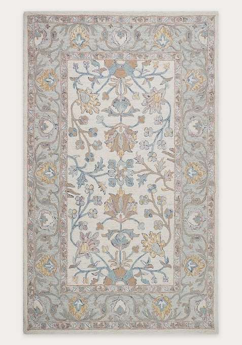 100% Wool Handmade Cream Rug | Classic Floral Carpet With Cotton Backing For Living Room