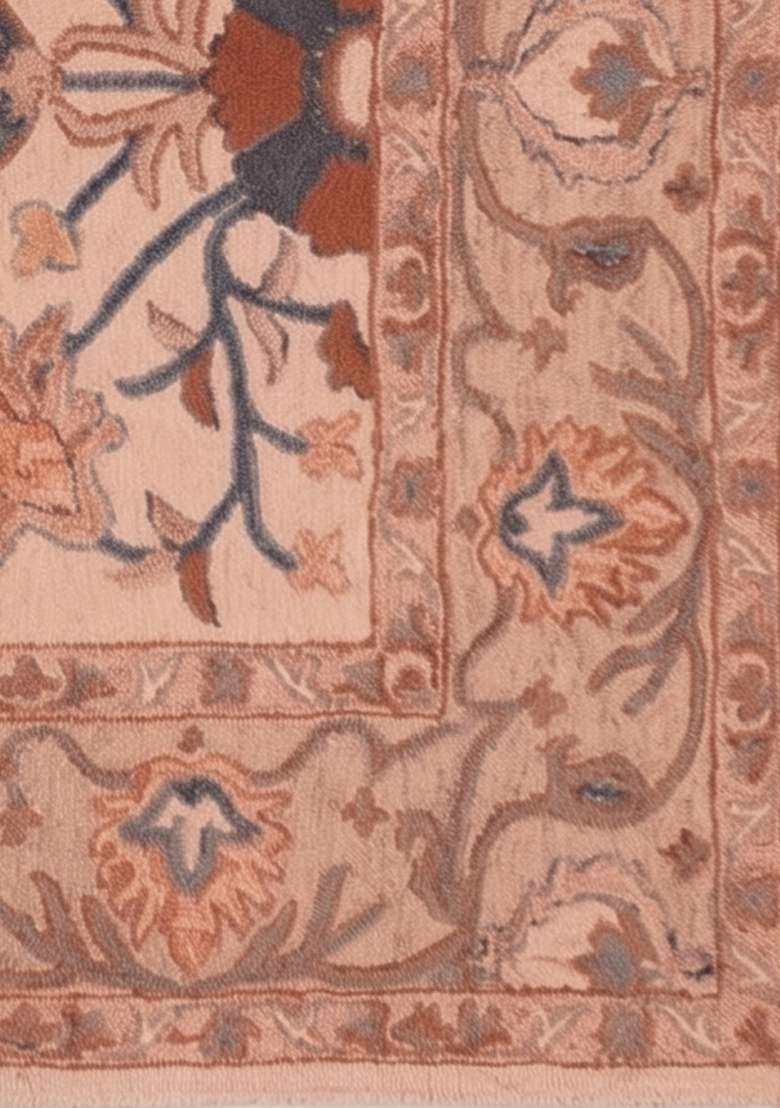 Saffron Rugs Hand-Tufted 100% Wool Area Rug | Blush Peach Rectangular Rug | Cotton Backing | Classic Floral Home Decor Carpet for Living Room - Indya