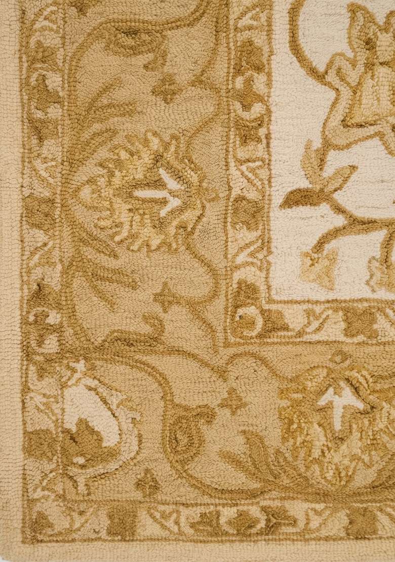 Saffron Rugs Hand-Tufted 100% Wool Area Rug | Ivory Gold Beige Rectangular Rug | Cotton Backing | Classic Floral Home Decor Carpet for Living Room - Indya