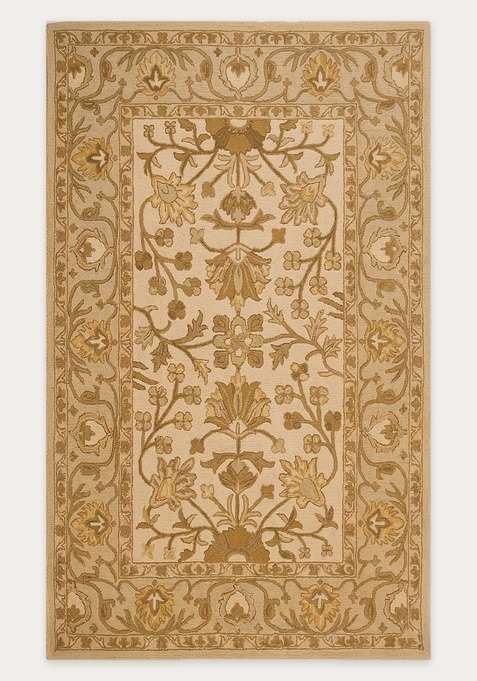 100% Wool Handmade Ivory Gold Beige Rug | Classic Floral Carpet With Cotton Backing For Living Room
