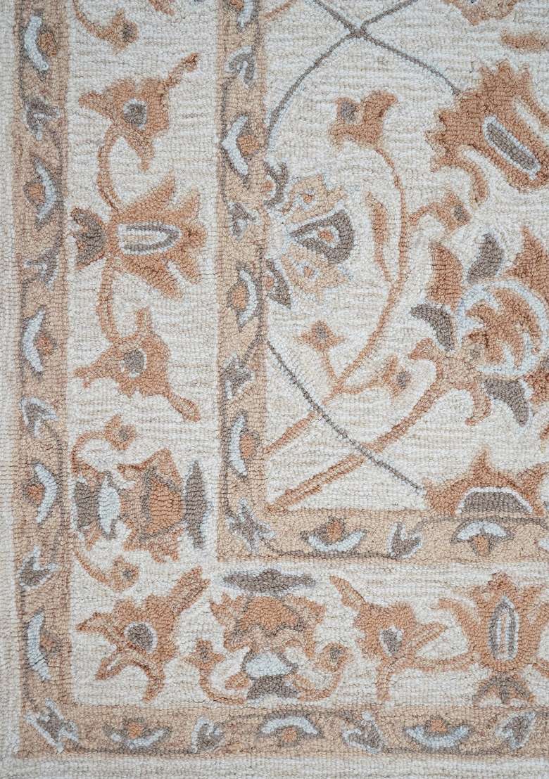 Saffron Rugs Hand-Tufted 100% Wool Area Rug | Ivory Cream Rectangular Rug | Cotton Backing | Classic Floral Home Decor Carpet for Living Room - Indya