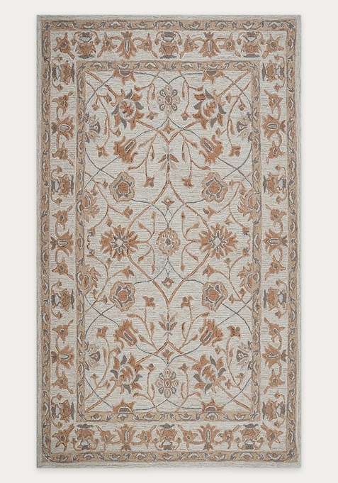 100% Wool Handmade Ivory Cream Rug | Classic Floral Carpet With Cotton Backing For Living Room
