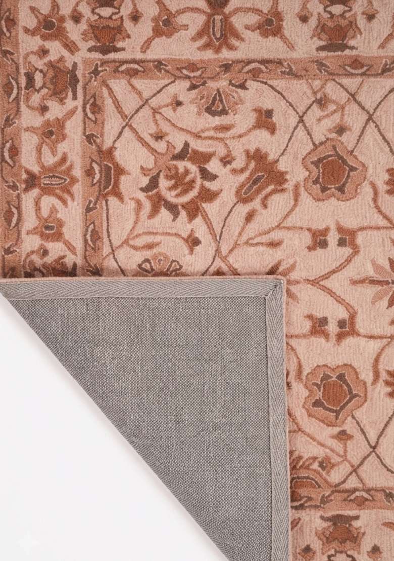 Saffron Rugs Hand-Tufted 100% Wool Area Rug | Blush Pink Rectangular Rug | Cotton Backing | Classic Floral Home Decor Carpet for Living Room - Indya