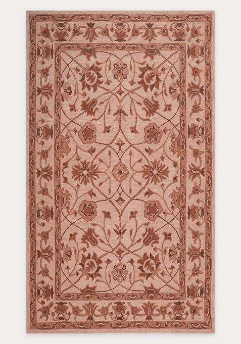 100% Wool Handmade Blush Pink Rug | Classic Floral Carpet With Cotton Backing For Living Room
