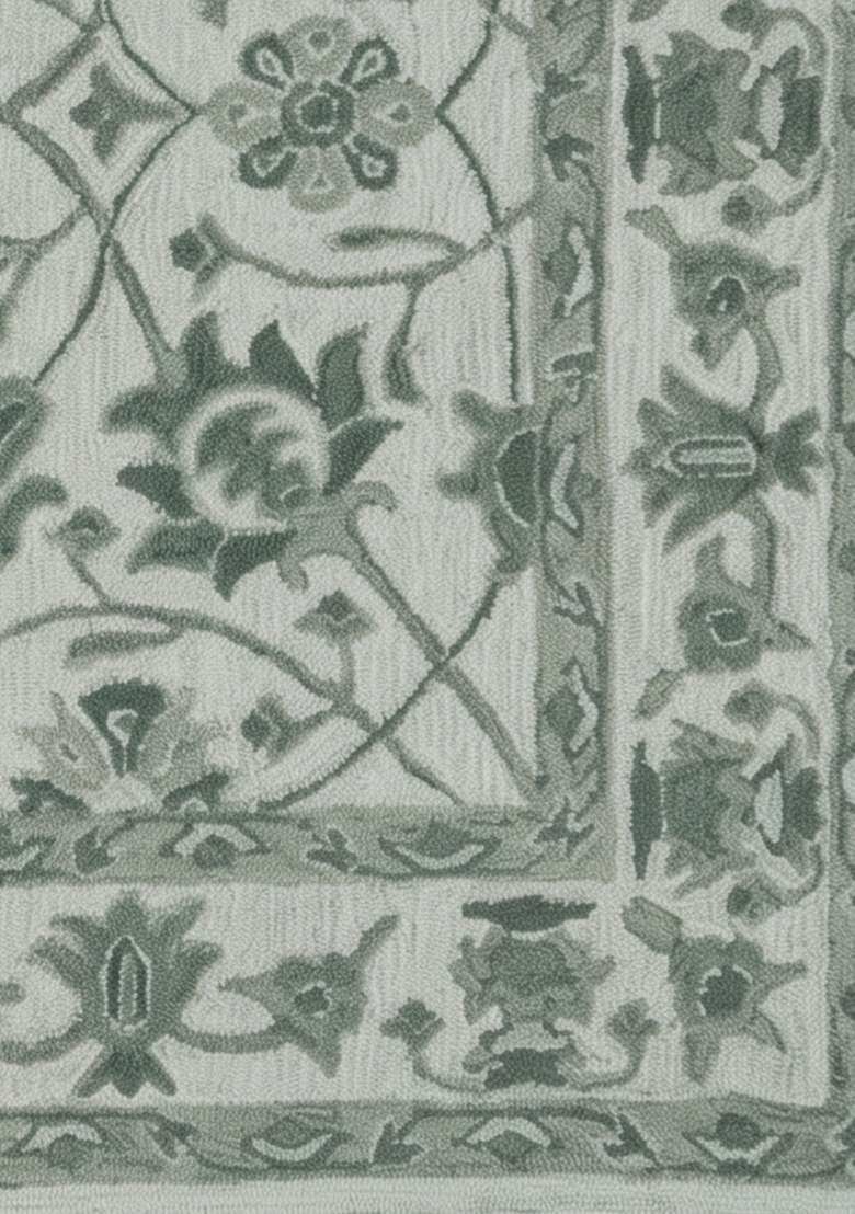 Saffron Rugs Hand-Tufted 100% Wool Area Rug | Sage Green Rectangular Rug | Cotton Backing | Classic Floral Home Decor Carpet for Living Room - Indya