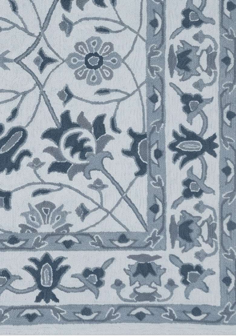 Saffron Rugs Hand-Tufted 100% Wool Area Rug | Blue Grey Rectangular Rug | Cotton Backing | Classic Floral Home Decor Carpet for Living Room - Indya