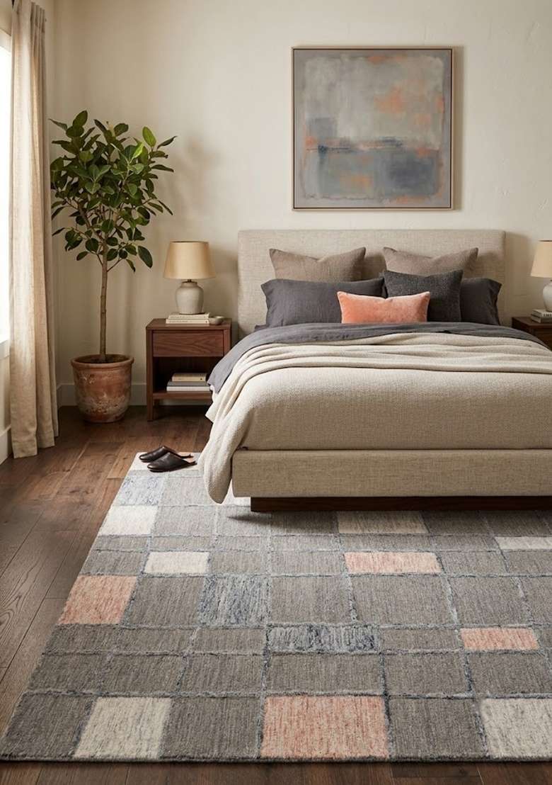 Saffron Rugs Hand-Tufted 100% Wool Area Rug | Grey Rectangular Rug | Cotton Backing | Contemporary Geometric Home Decor Carpet for Bedroom - Indya