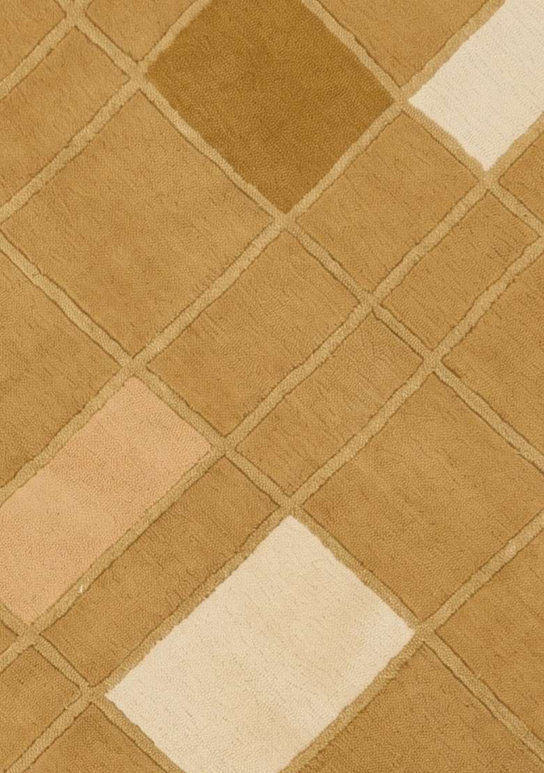 Saffron Rugs Hand-Tufted 100% Wool Area Rug | Golden Tan Rectangular Rug | Cotton Backing | Contemporary Geometric Home Decor Carpet for Bedroom - Indya