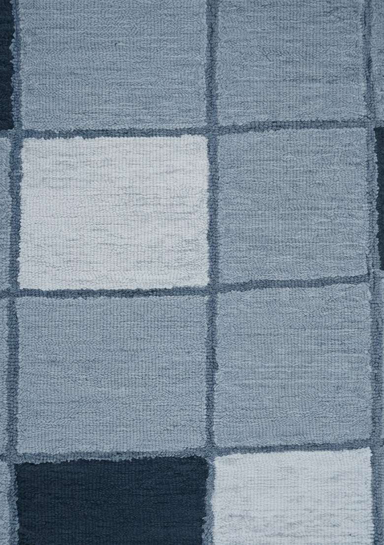 Saffron Rugs Hand-Tufted 100% Wool Area Rug | Steel Blue Rectangular Rug | Cotton Backing | Contemporary Geometric Home Decor Carpet for Bedroom - Indya