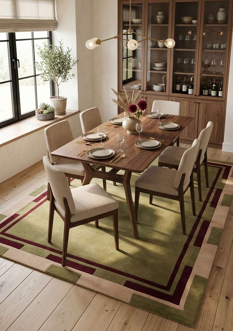 Saffron Rugs Hand-Tufted 100% Wool Area Rug | Green Rectangular Rug | Cotton Backing | Contemporary Geometric Home Decor Carpet for Dining Room - Indya