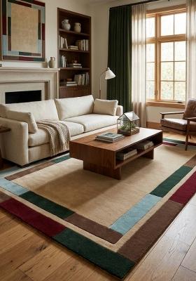 Saffron Rugs Hand Tufted Beige Geometric Contemporary Rectangular Wool Area Rug