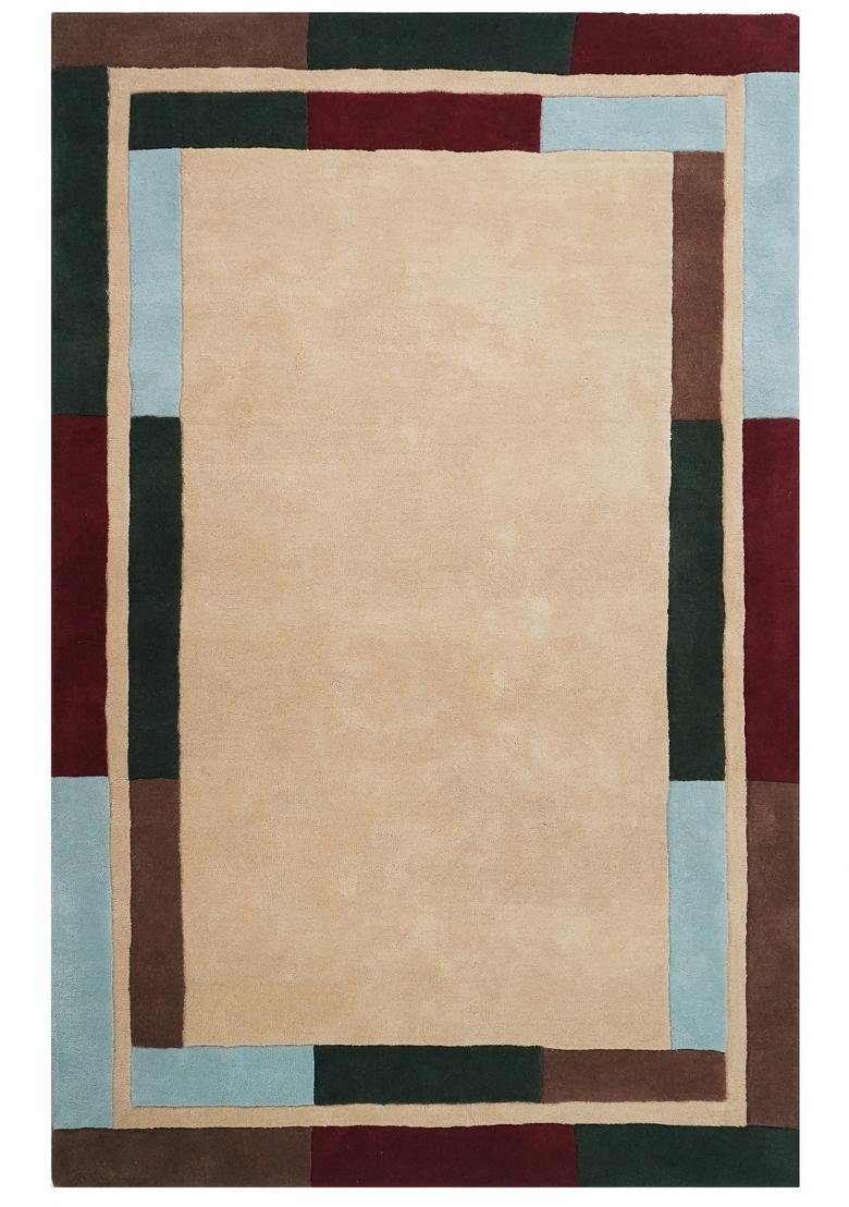 Saffron Rugs Hand Tufted Beige Geometric Contemporary Rectangular Wool Area Rug - Indya