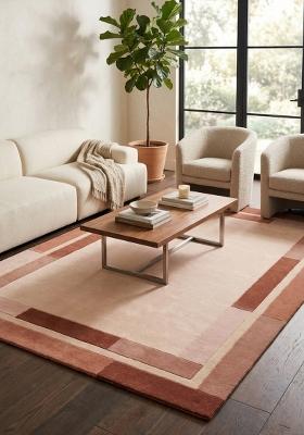 Saffron Rugs Hand Tufted Blush Pink Geometric Contemporary Rectangular Wool Area Rug