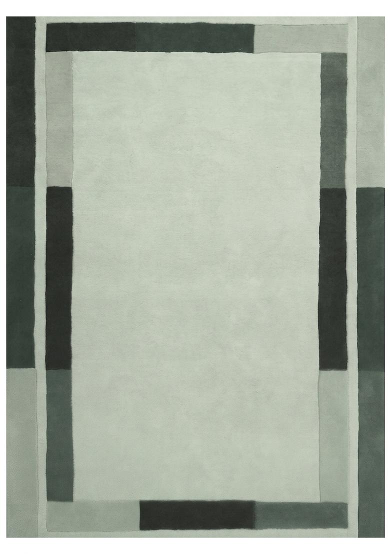 Saffron Rugs Hand Tufted Sage Green Geometric Contemporary Rectangular Wool Area Rug - Indya