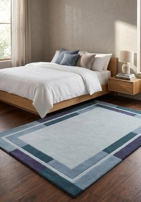 Saffron Rugs Hand Tufted Light Blue Grey Geometric Contemporary Rectangular Wool Area Rug