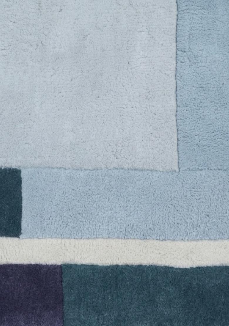 Saffron Rugs Hand Tufted Light Blue Grey Geometric Contemporary Rectangular Wool Area Rug - Indya