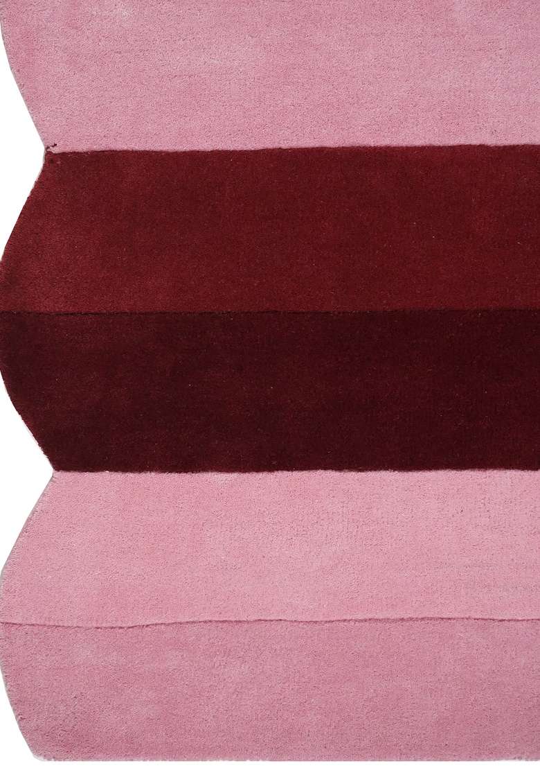 Saffron Rugs Hand-Tufted 100% Wool Area Rug | Pink and Maroon Scalloped Rug | Cotton Backing | Contemporary Striped Home Decor Carpet for Living Room - Indya