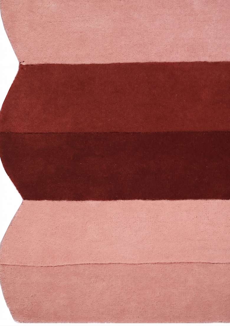 Saffron Rugs Hand-Tufted 100% Wool Area Rug | Pink Mauve Scalloped Rug | Cotton Backing | Contemporary Striped Home Decor Carpet for Living Room - Indya
