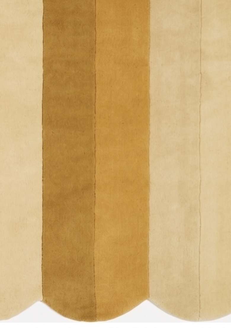 Saffron Rugs Hand-Tufted 100% Wool Area Rug | Golden Beige Scalloped Rug | Cotton Backing | Contemporary Striped Home Decor Carpet for Living Room - Indya