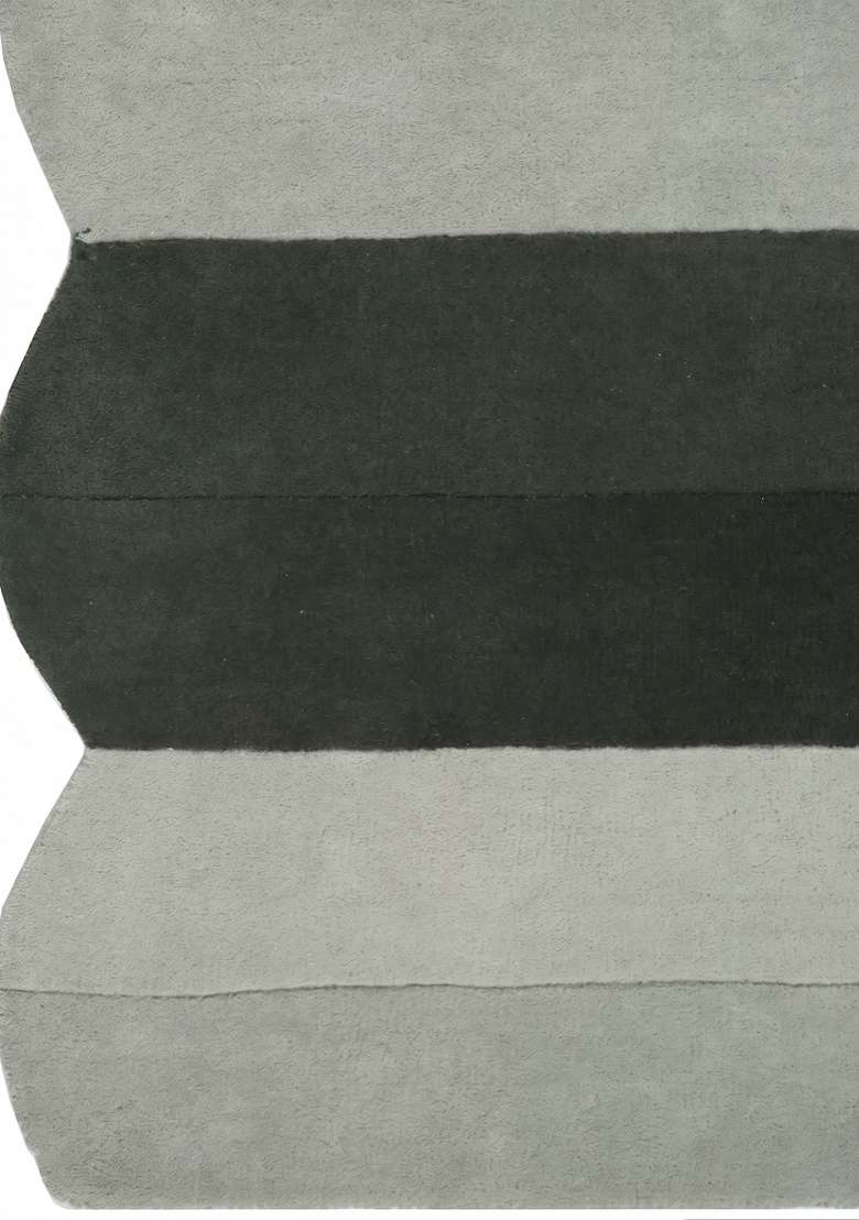 Saffron Rugs Hand-Tufted 100% Wool Area Rug | Sage Green Scalloped Rug | Cotton Backing | Contemporary Striped Home Decor Carpet for Living Room - Indya