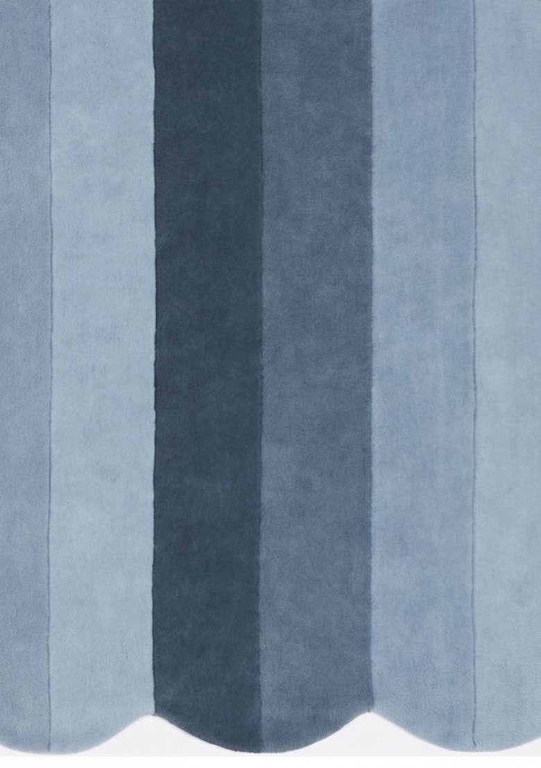 Saffron Rugs Hand-Tufted 100% Wool Area Rug | Blue Grey Scalloped Rug | Cotton Backing | Contemporary Striped Home Decor Carpet for Living Room - Indya