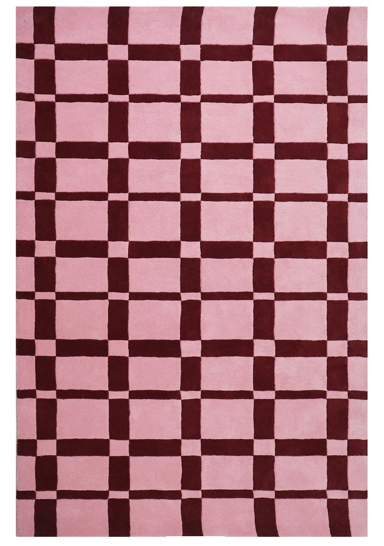Saffron Rugs Hand Tufted Pink and Maroon Checkered Contemporary Rectangular Wool Area Rug - Indya