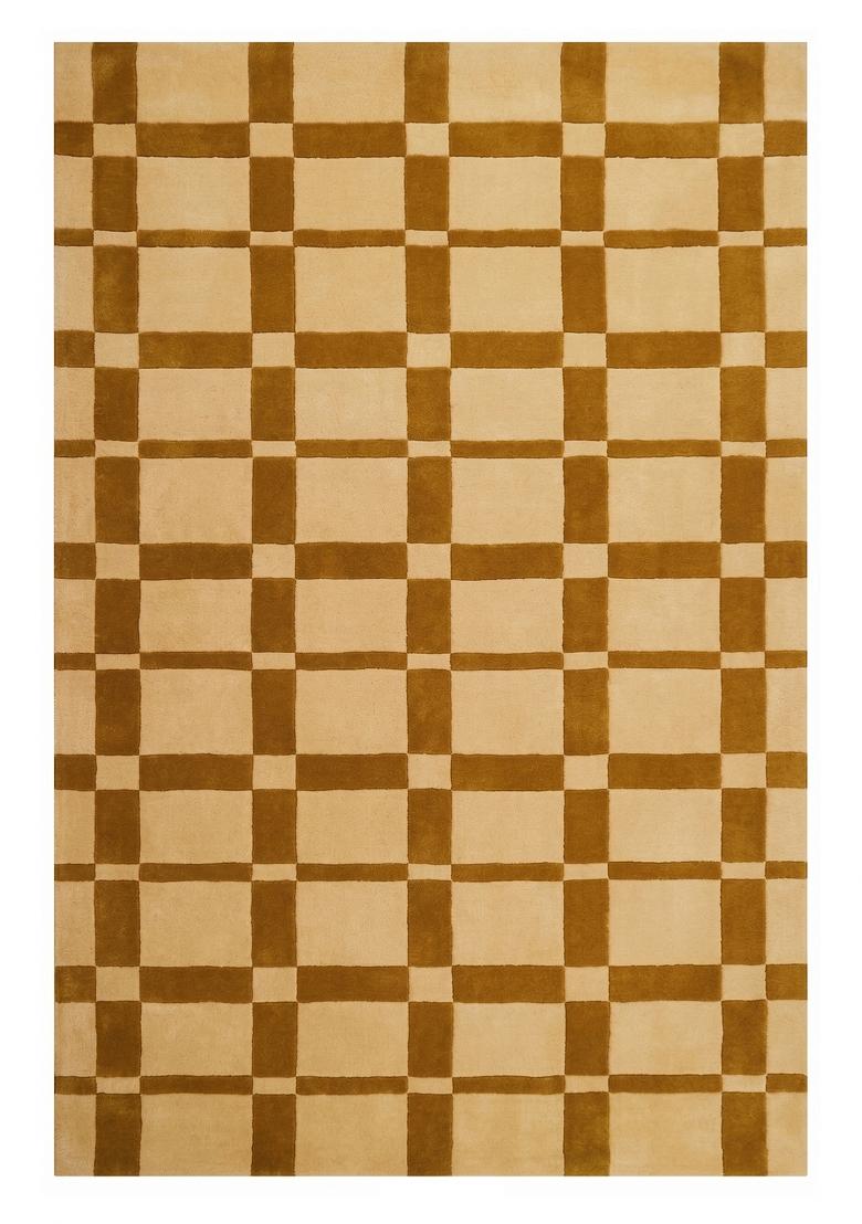Saffron Rugs Hand Tufted Golden Brown Checkered Contemporary Rectangular Wool Area Rug - Indya