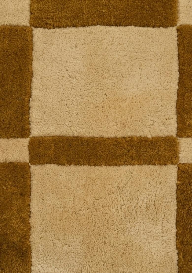 Saffron Rugs Hand Tufted Golden Brown Checkered Contemporary Rectangular Wool Area Rug - Indya