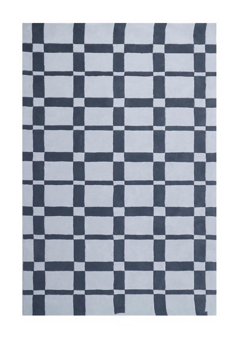 Saffron Rugs Hand Tufted Grey Blue Checker Checkered Contemporary Rectangular Wool Area Rug - Indya