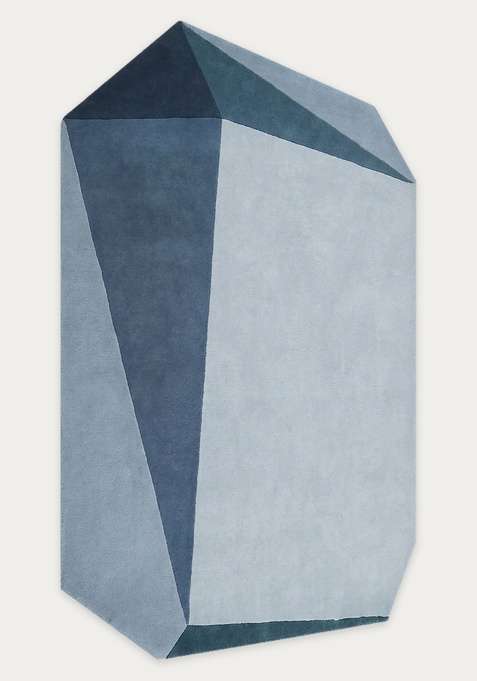 100% Wool Handmade Steel Blue Rug | Contemporary Geometric Octagonal Carpet With Cotton Backing For Living Room